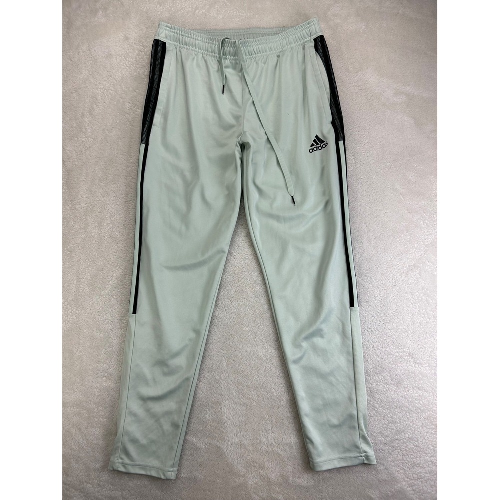 Adidas Track Pants Womens L Light Green Black Striped Drawstring Waist "Read"